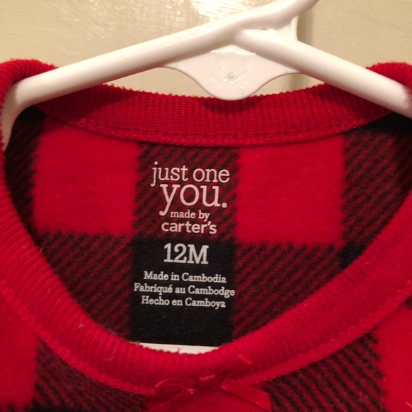 Girls red and black plaid nightgown fleece ruffle on the yolk size 12 months - Picture 3 of 3